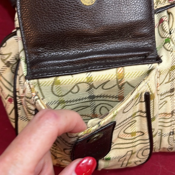 Coach BEIGE brown Tattersall Graffiti TOTE BAG PURSE 2 handles multi pockets 15” - Picture 12 of 16